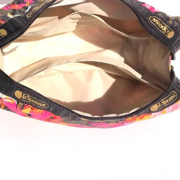 LeSportsac Rectangular Cosmetic Case black pink floral print travel domed zip - Picture 9 of 13